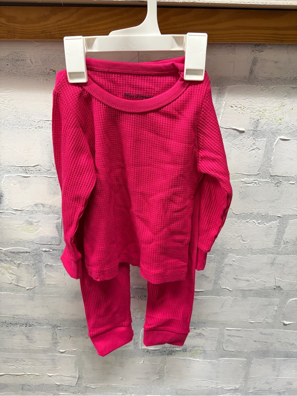 2 Sets Kids Pink Waffle Knit Thermals
